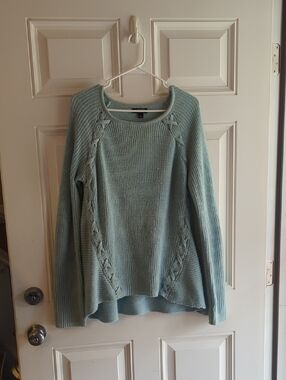 a.n.a Light Aqua Cable-Trim Crewneck Sweater